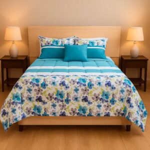 Cobertor Mixto Turquesa Flores
