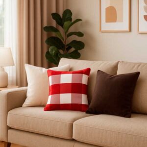 Cojín Decorativo Cuadrillé Rojo y Blanco