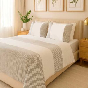 Cobertor Beige Rayas Gris "Nordic Line"